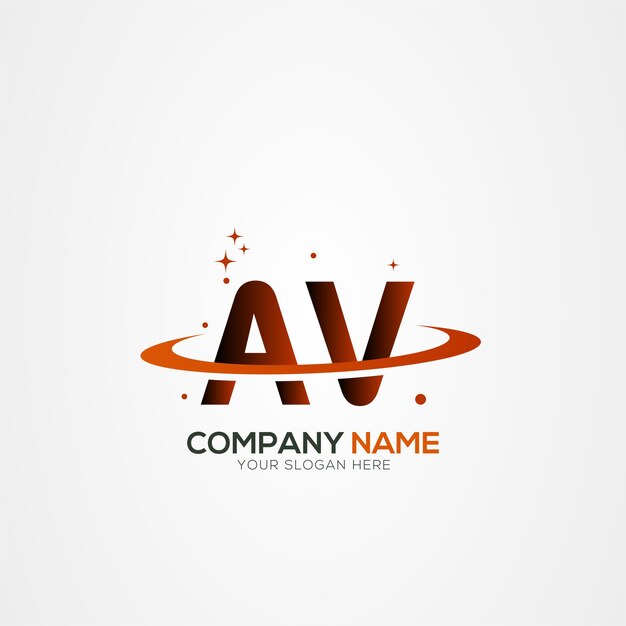 Diseño del logotipo espacial de la carta AV VA Modern Planet con elementos vectoriales creativos