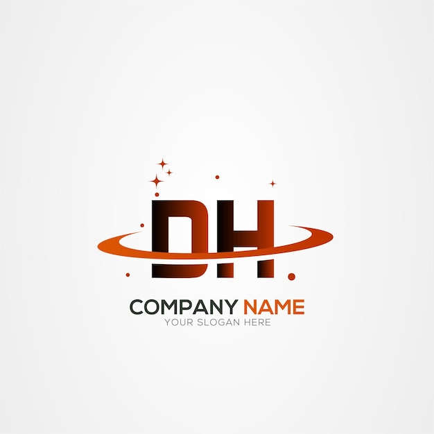 Diseño del logotipo espacial de DH Letter o HD Modern Planet con elementos vectoriales creativos