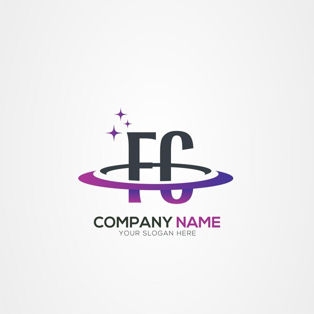 Diseño del logotipo espacial de la letra moderna FC CF Planet con elementos vectoriales creativos