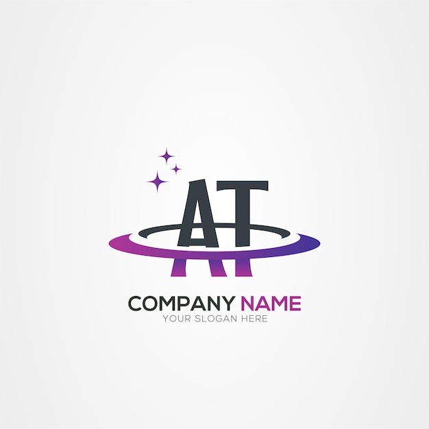 Diseño del logotipo espacial moderno de la letra AT TA Planet con elementos vectoriales creativos