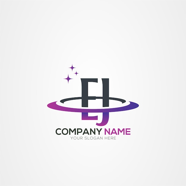 Diseño del logotipo espacial moderno de la letra EJ JE Planet con elementos vectoriales creativos