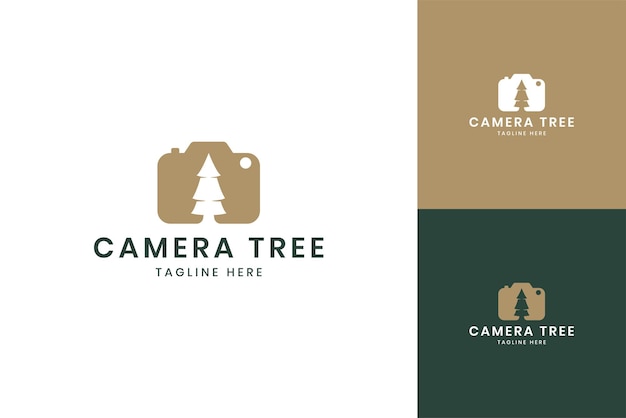 Diseño de logotipo de espacio negativo de árbol de cámara