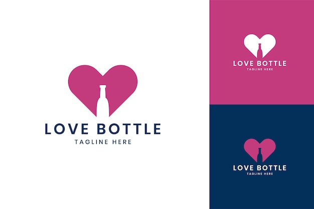 Diseño de logotipo de espacio negativo de botella de amor