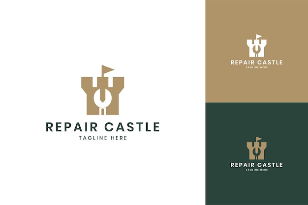 Diseño de logotipo de espacio negativo de castillo de reparación