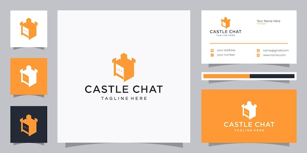 Diseño de logotipo de espacio negativo de chat de castillo