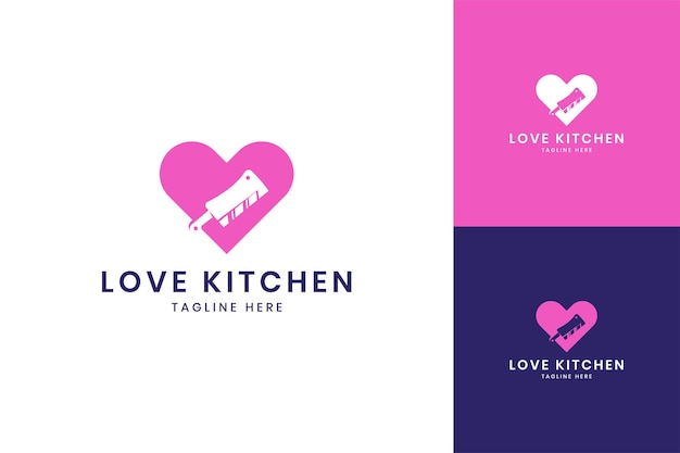 Diseño de logotipo de espacio negativo de cocina de amor