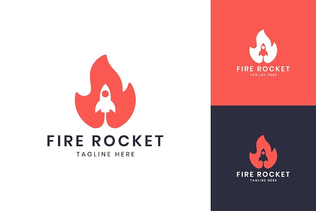 Diseño de logotipo de espacio negativo de cohete de fuego