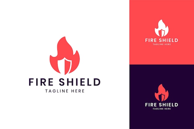 Diseño de logotipo de espacio negativo de escudo de fuego