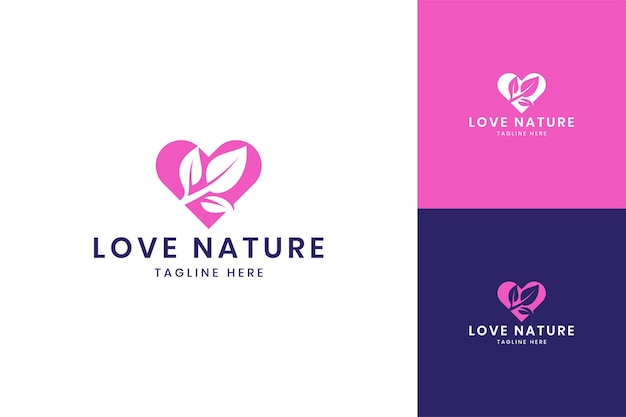 Diseño de logotipo de espacio negativo de hoja de amor