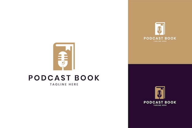 Diseño de logotipo de espacio negativo de libro de podcast