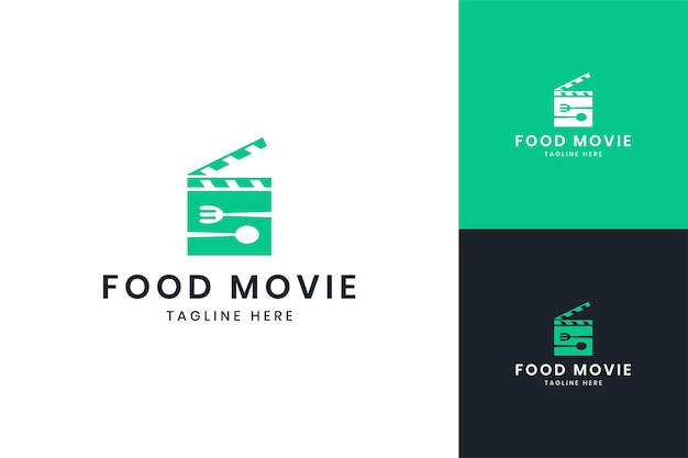Diseño de logotipo de espacio negativo de película de comida.