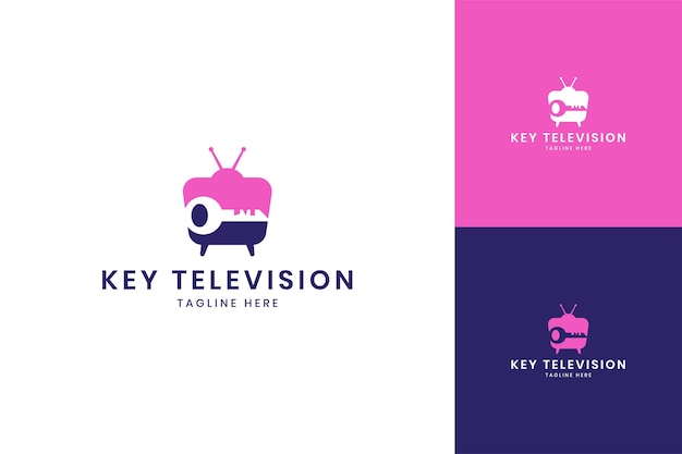 Diseño de logotipo de espacio negativo de televisión clave