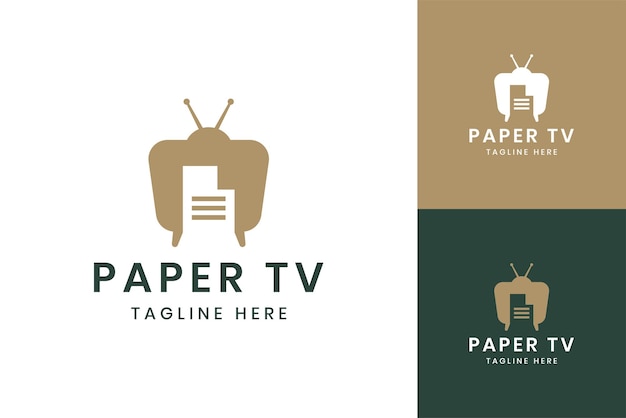 Vector diseño de logotipo de espacio negativo de televisión de papel