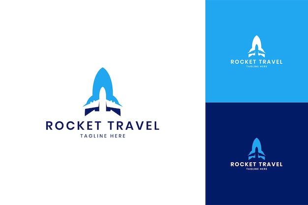 Diseño de logotipo de espacio negativo de viaje en cohete