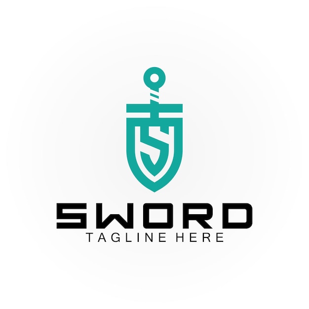Diseño de logotipo de espada y escudo de letra S.