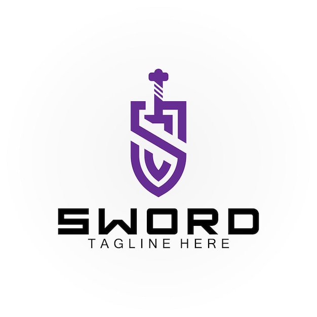Diseño de logotipo de espada y escudo de letra S.