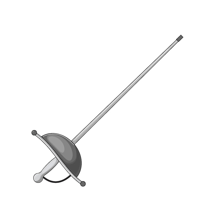Vector diseño del logotipo de la espada de esgrima para el deporte contorno plano aislado sobre fondo blanco
