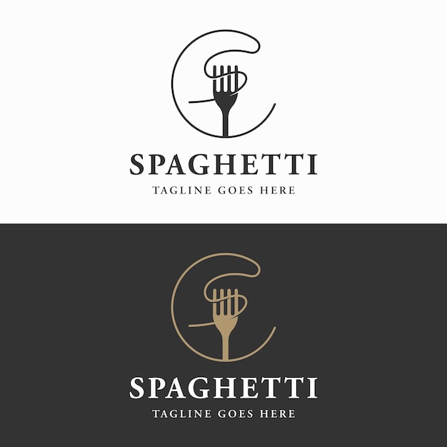 Vector diseño de logotipo de espagueti italiano con tenedor y pasta logotipo para restauración y gastronomía