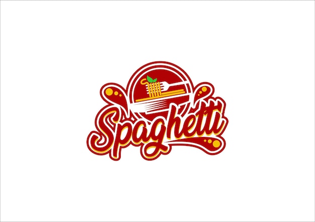 diseño de logotipo de espagueti con pegatina de emblema de placa de tenedor para restaurante