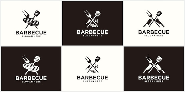 Diseño de logotipo de espátula de barbacoa parrilla comida fuego y plantilla de concepto de espátula ilustración vectorial