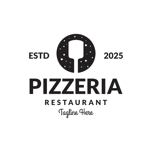 Vector diseño del logotipo de la espátula de pizzería vintage