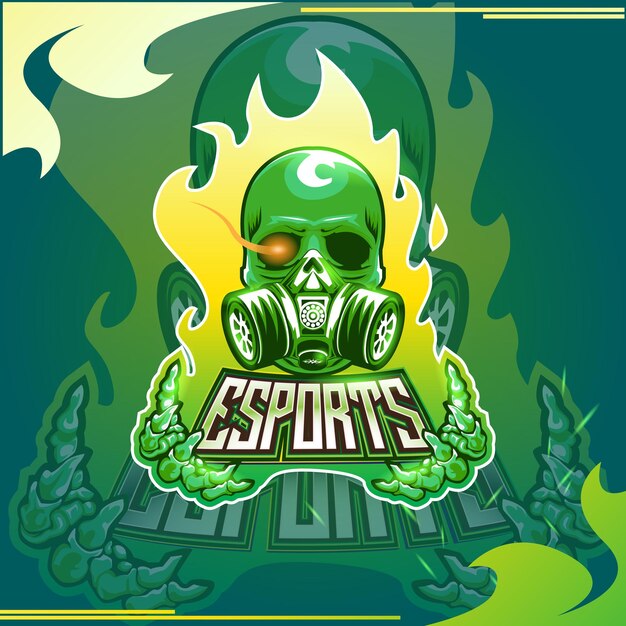 Diseño de logotipo de esport de calavera verde con efecto de texto editable