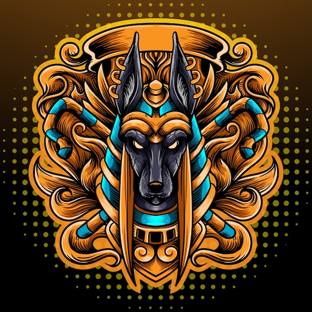 Diseño de logotipo de esport de mascota de cabeza de Anubis