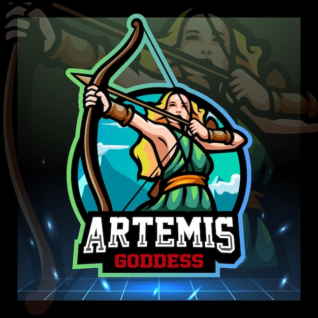 Diseño de logotipo de esport de la mascota de la diosa artemis