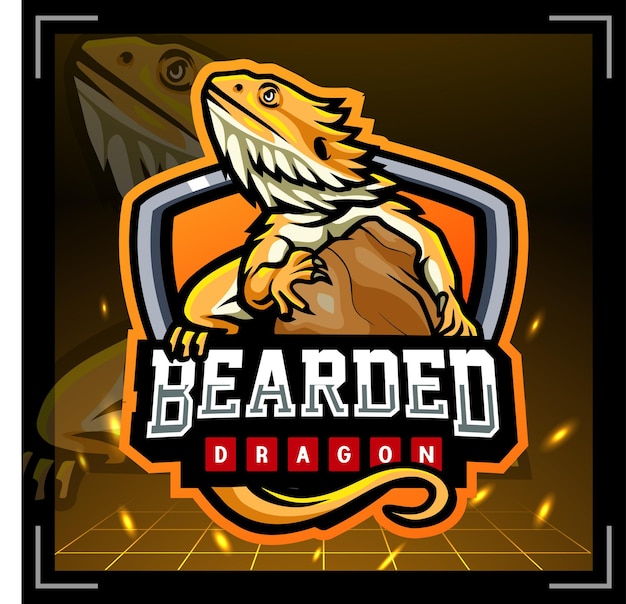 Diseño de logotipo de esport de mascota de dragón barbudo