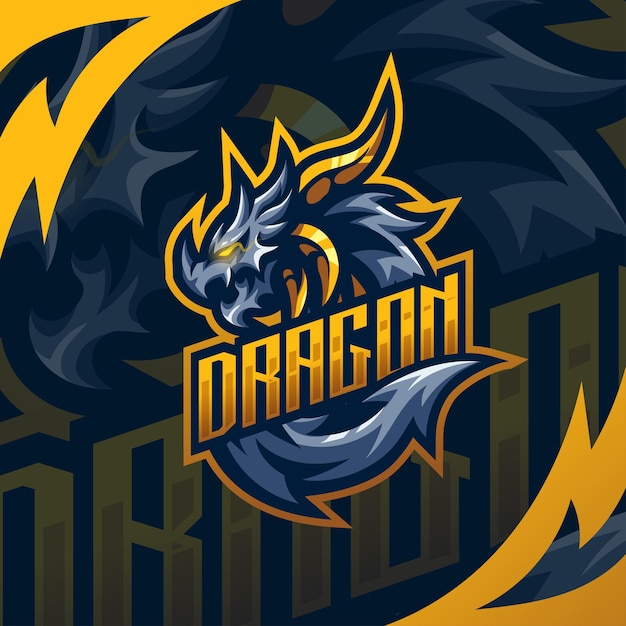 Diseño de logotipo de esport de mascota de dragón Vector Premium