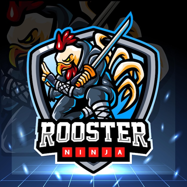 Diseño de logotipo de esport de mascota de gallo ninja