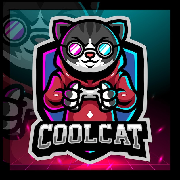 Diseño de logotipo de esport de mascota de gato fresco