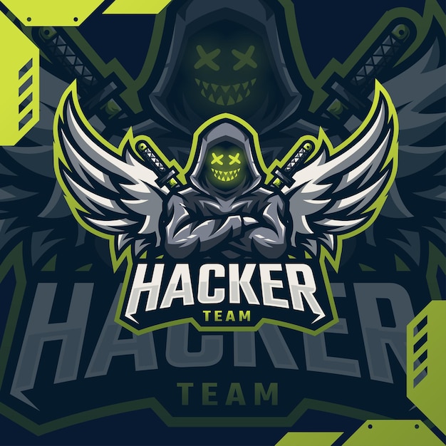Diseño de logotipo de esport mascota hacker Vector Premium