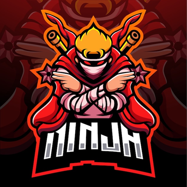 Diseño de logotipo de esport de mascota ninja rojo