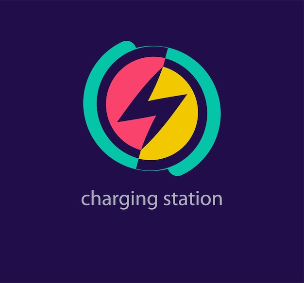 Diseño de logotipo de estación de carga creativa Transiciones de color de diseño único Eléctrico redondo comestible único