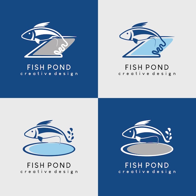 Diseño de logotipo de estanque de peces con concepto dibujado a mano