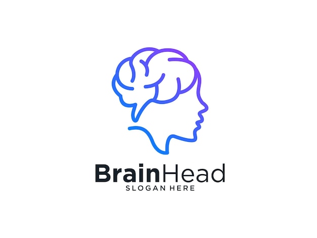 Diseño de logotipo de estilo de arte de línea de cabeza de cerebro