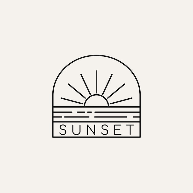 Diseño de logotipo de estilo de arte de línea de puesta de sol Ilustración vectorial