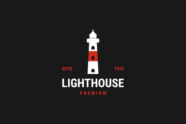 Diseño de logotipo de estilo de arte de línea simple de concepto de isla de torre de reflector de faro