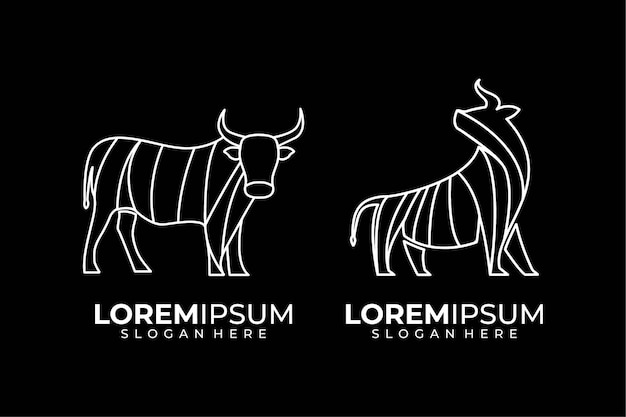 Diseño de logotipo de estilo de arte de línea de vaca y toro