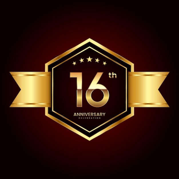 Diseño de logotipo con estilo de emblema para el 16 aniversario.