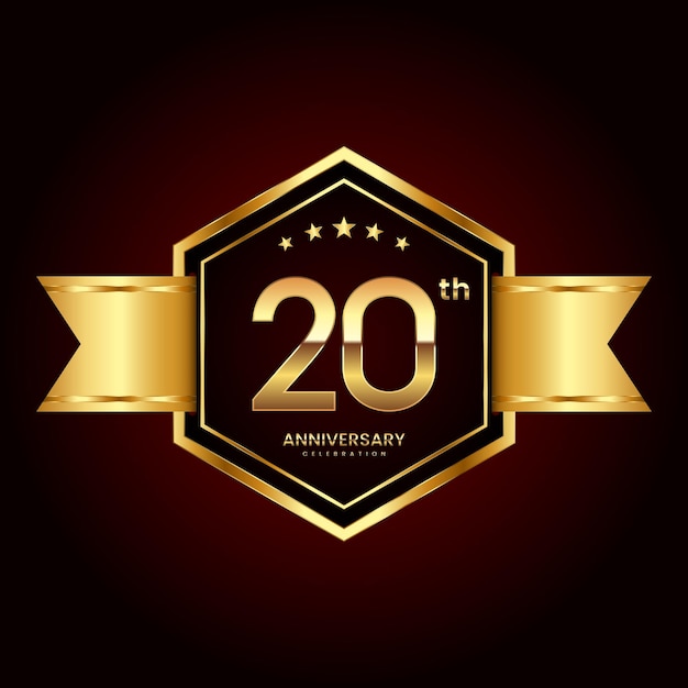 Diseño de logotipo con estilo de emblema para el 20 aniversario.