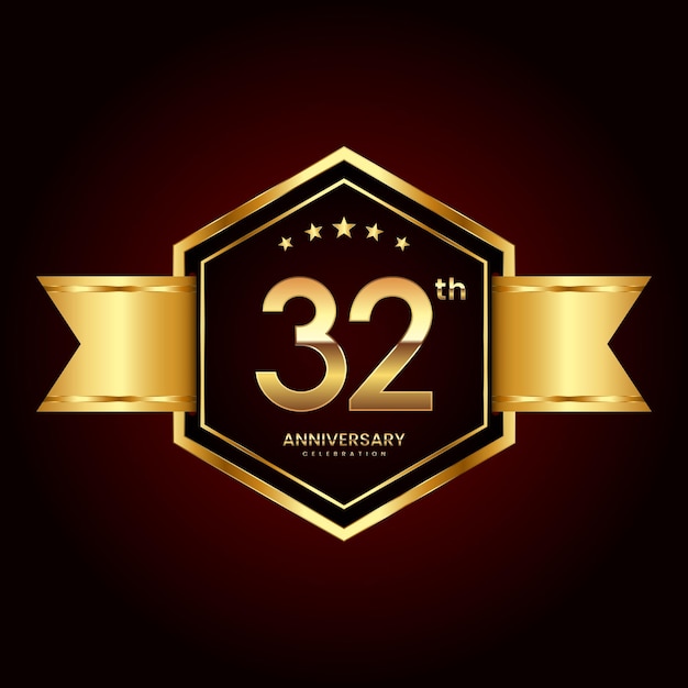 Diseño de logotipo con estilo de emblema para el 32 aniversario.