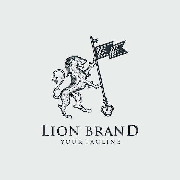 Diseño de logotipo de estilo de línea moderna de heráldica de león
