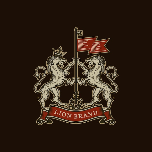 Diseño de logotipo de estilo de línea moderna de heráldica de león