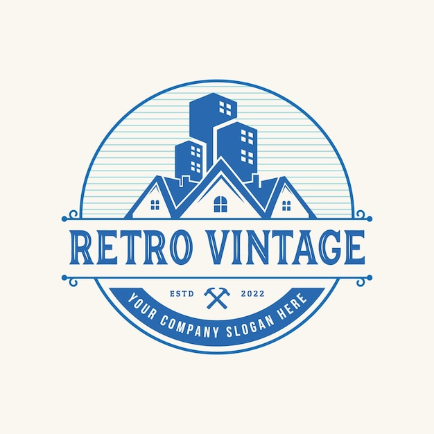 Diseño de logotipo de estilo vintage retro de construcción de viviendas