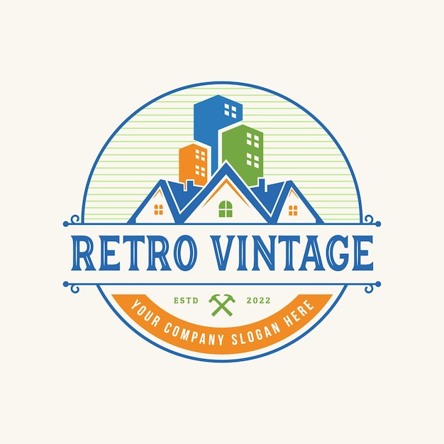 Diseño de logotipo de estilo vintage retro de construcción de viviendas