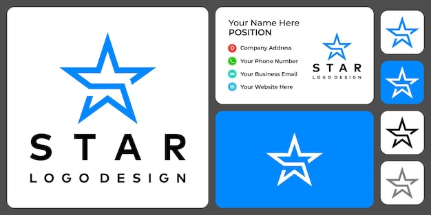 Diseño de logotipo de estrella de monograma de letra S con plantilla de tarjeta de visita