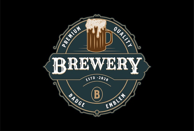Diseño de logotipo de etiqueta de emblema de insignia de cervecería de cerveza artesanal retro vintage