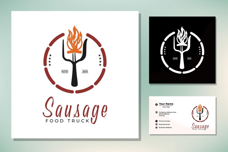 Diseño del logotipo de la etiqueta vintage retro de salchichas a la parrilla de fuego, carne a la barbacoa y barbacoa
